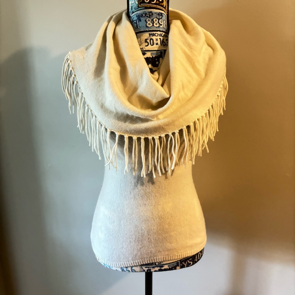 Moon & Meadow Cashmere Scarf Sweater All in One Size Small Fringe Shoulder